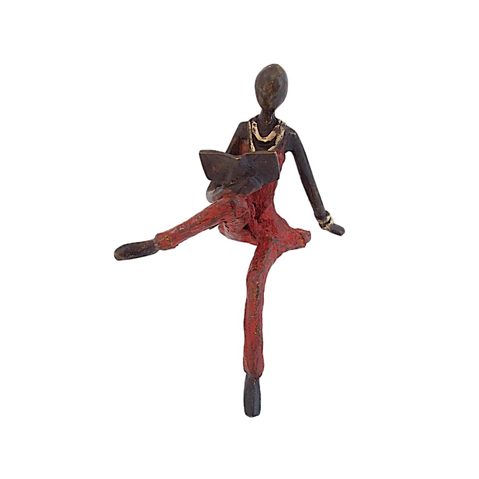 Statue bronze femme tenue rouge lisant