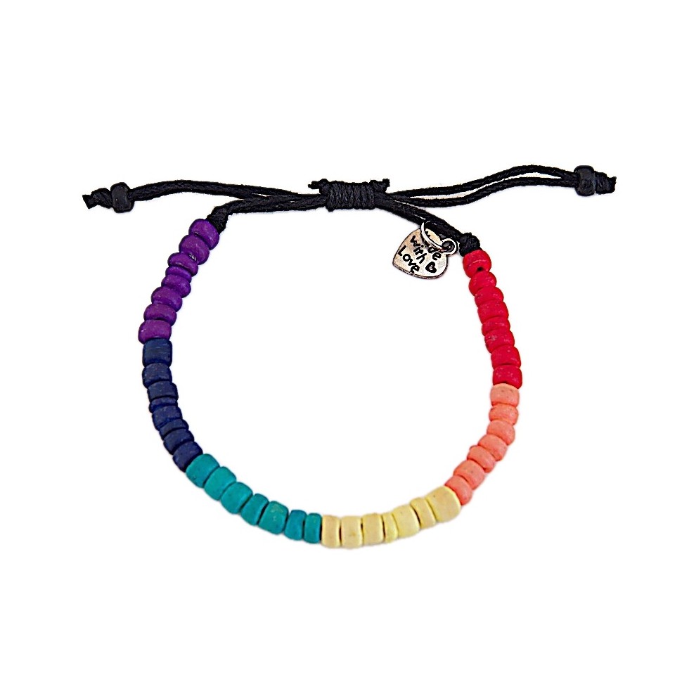 Bracelet réglable multicolore en noix de coco
