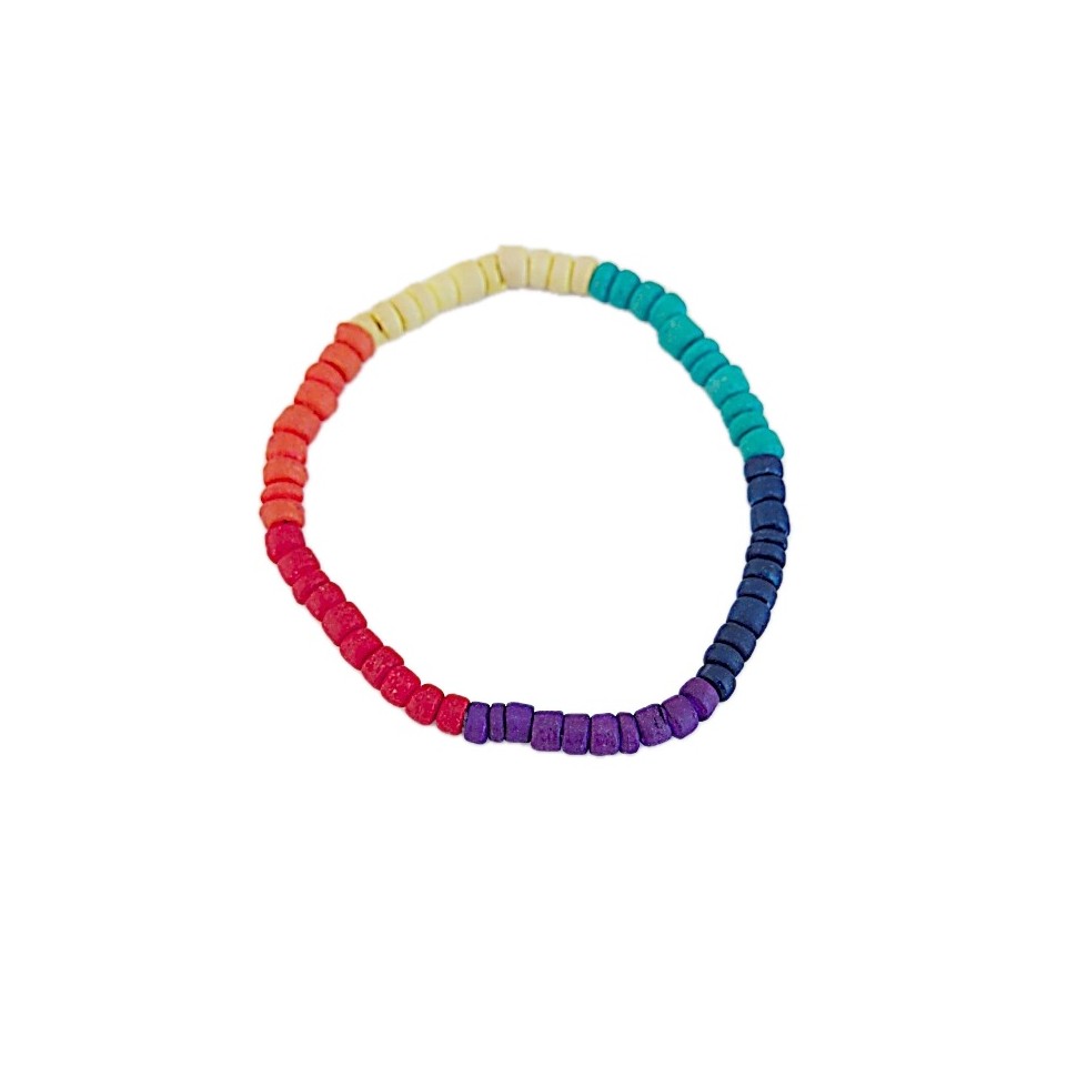 Bracelet élastique multicolore en noix de coco