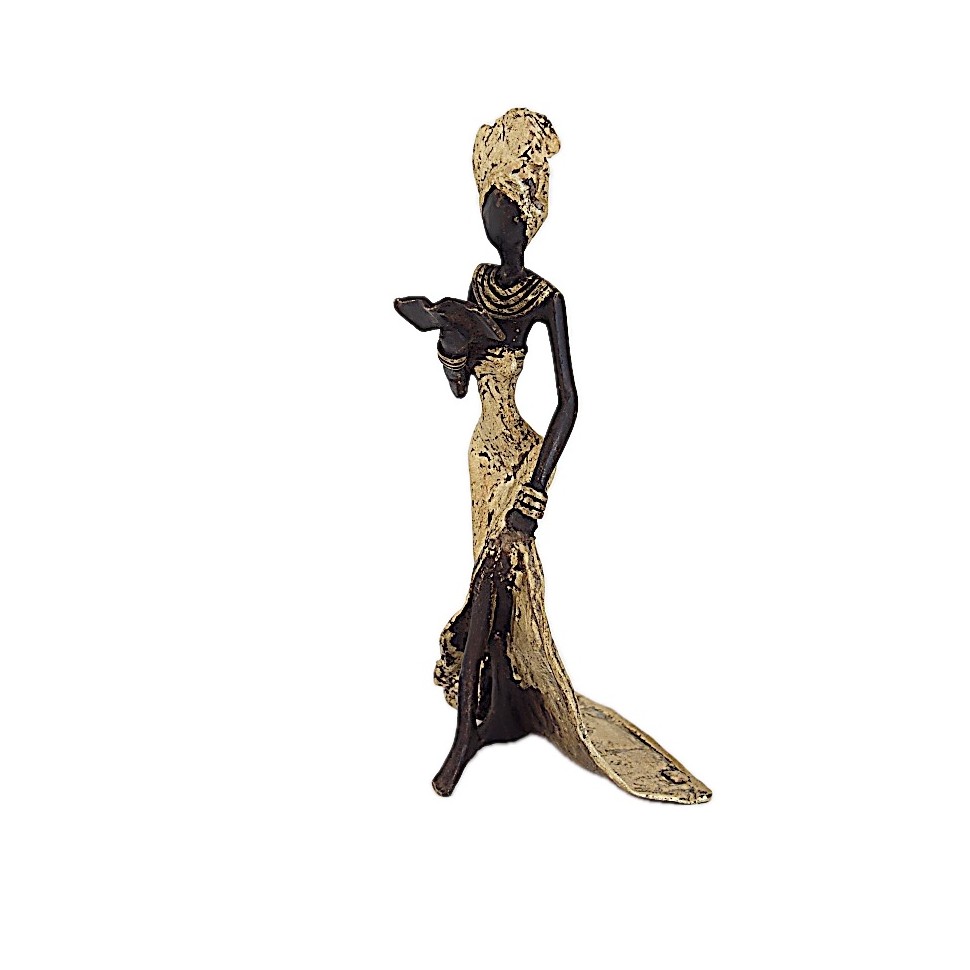 Statue bronze femme lisant en doré