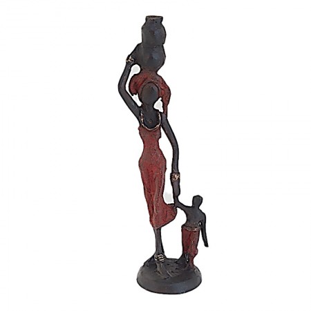 Statue bronze femme et enfant en rouge