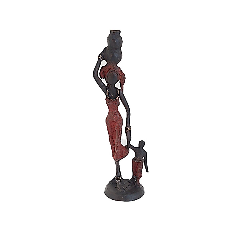 Statue bronze femme et enfant en rouge