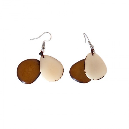 Boucles d'oreilles tagua camel et naturel