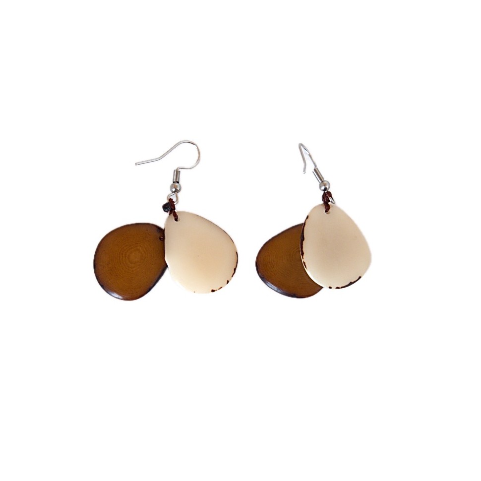 Boucles d'oreilles tagua camel et naturel