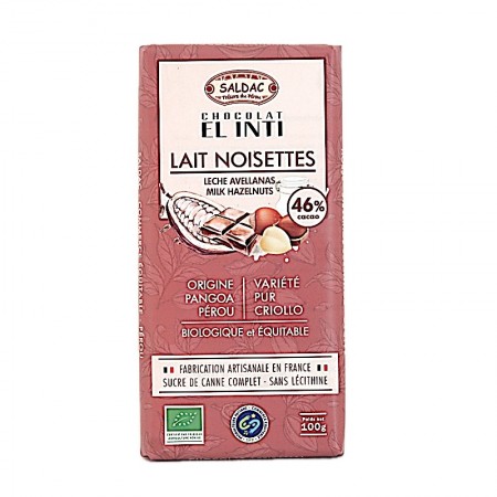 Chocolat lait noisettes 46% cacao El Inti bio