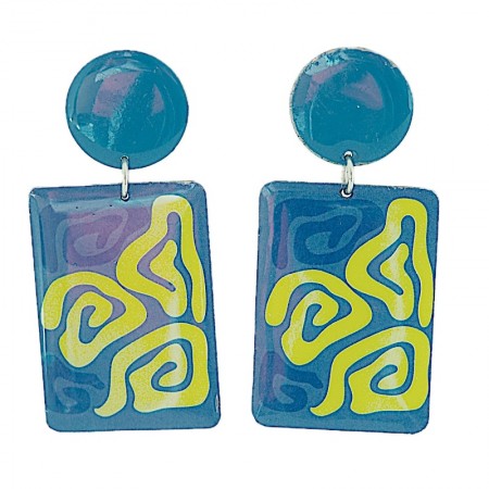 Boucles d'oreilles cercles et rectangles laiton émaillé
