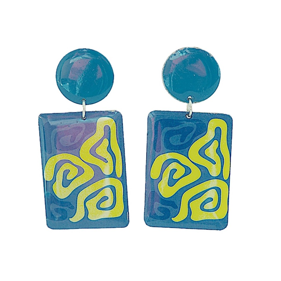 Boucles d'oreilles cercles et rectangles laiton émaillé
