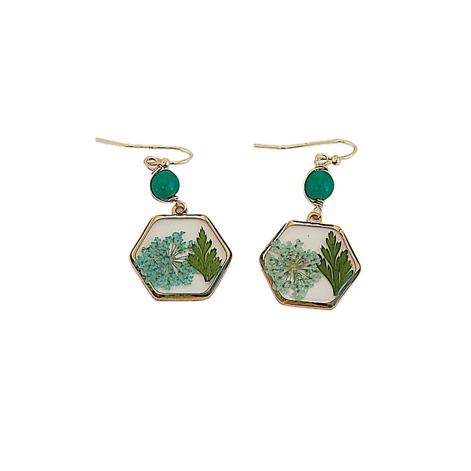 Boucles d'oreilles hexagonales laiton et résine