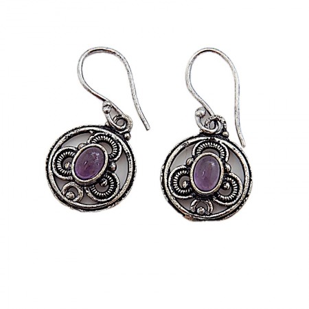 Boucles d'oreilles laiton argenté et améthyste