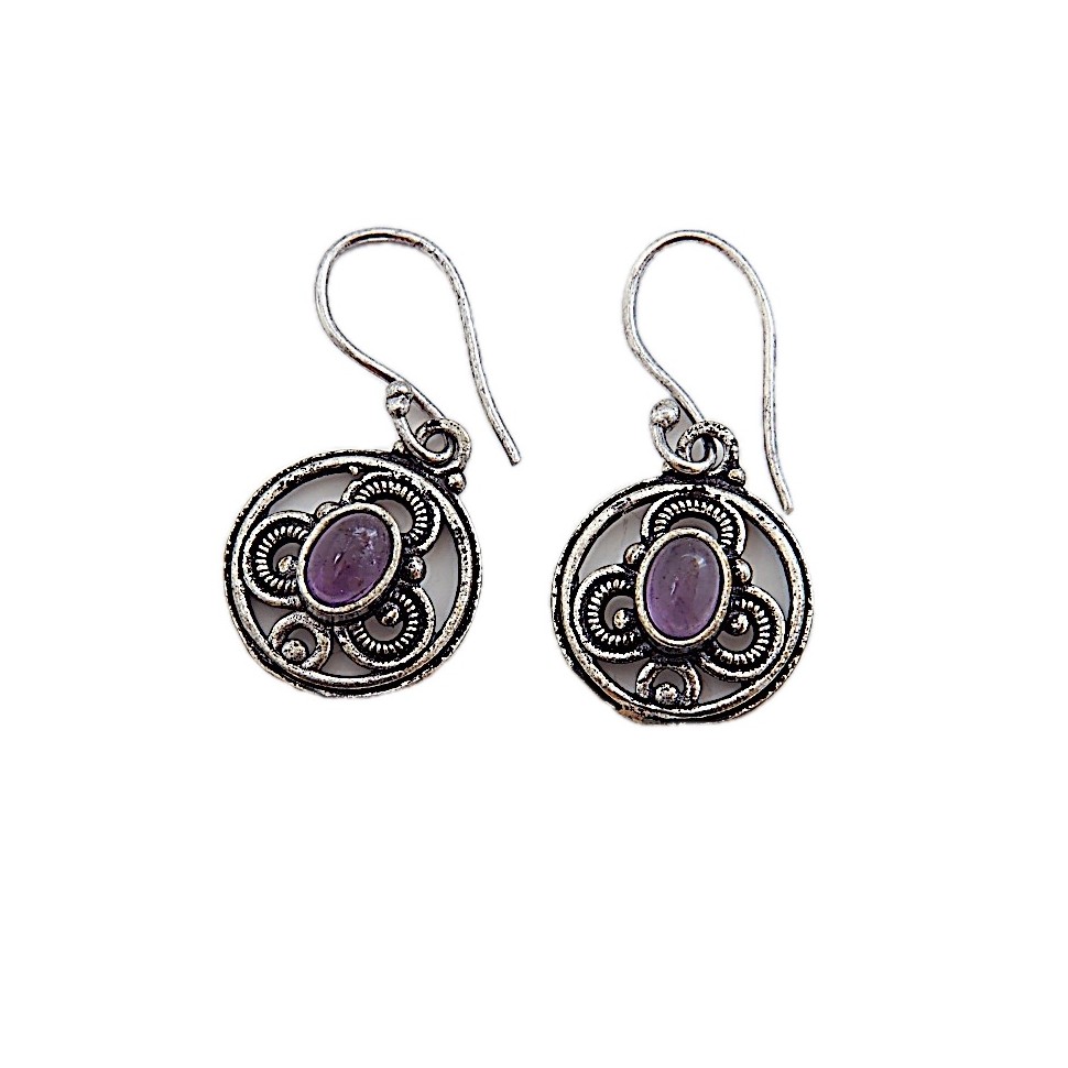 Boucles d'oreilles laiton argenté et améthyste