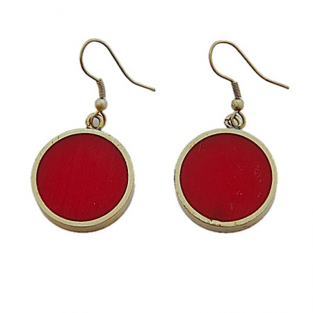Boucles d'oreilles rondes rouges et laiton doré