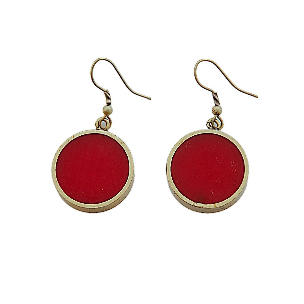 Boucles d'oreilles rondes rouges et laiton doré