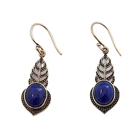 Boucles d'oreilles laiton doré et lapis-lazuli