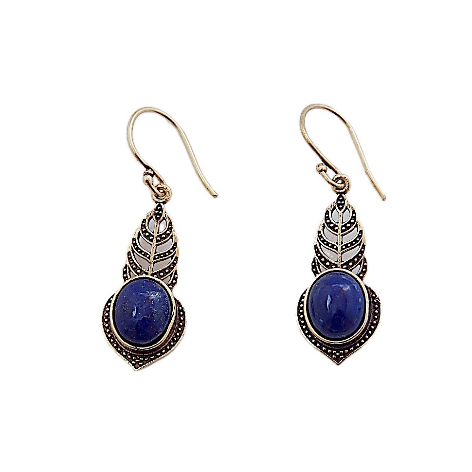 Boucles d'oreilles laiton doré et lapis-lazuli