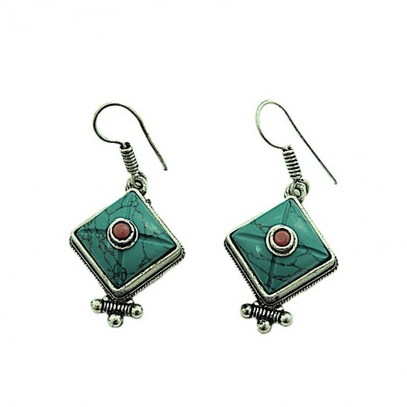 Boucles d'oreilles laiton argenté et turquoise