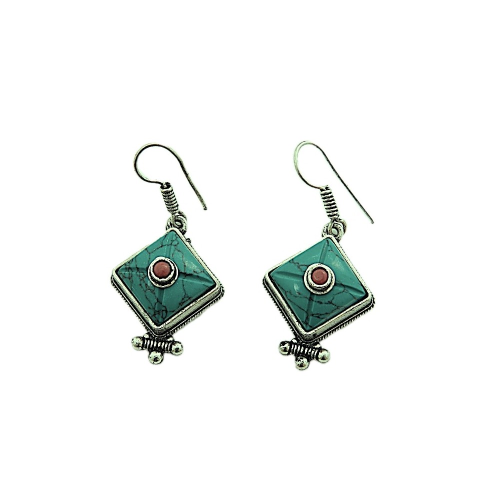 Boucles d'oreilles laiton argenté et turquoise
