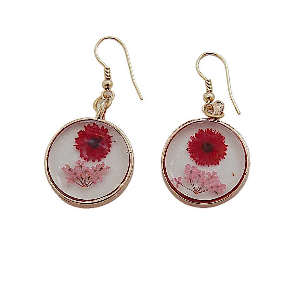 Boucles d'oreilles rondes laiton et résine