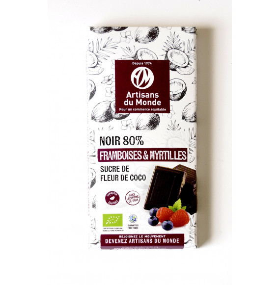 Chocolat noir 80% framboises & myrtilles bio 100 g