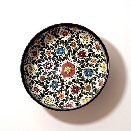 Plat rond creux céramique fleurs multicolores