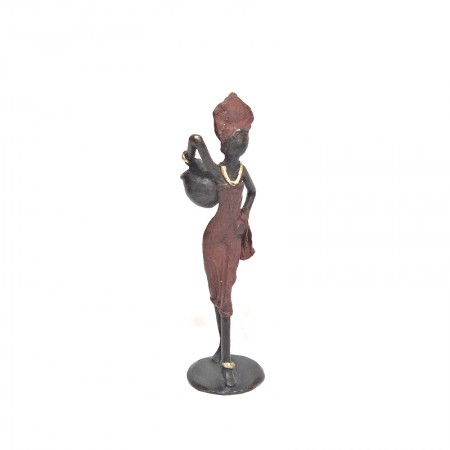 Bronze femme en rouge avec jarre dans le dos