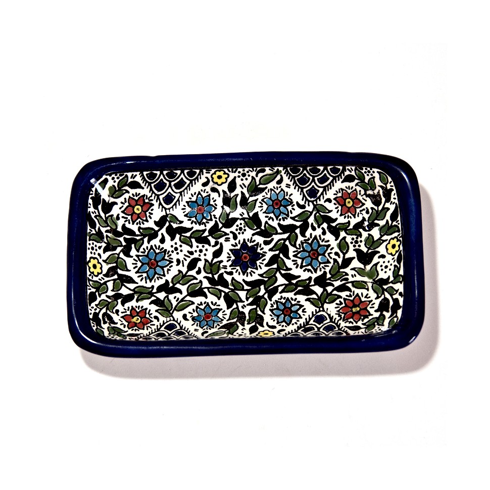 Plat rectangulaire céramique Hébron fleurs multicolores