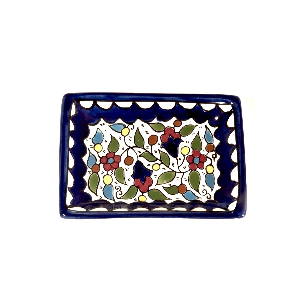 Plat rectangulaire céramique Hébron fleurs multicolores