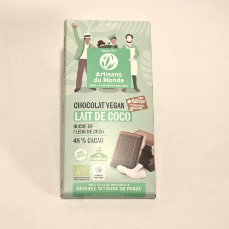 chocolat bio et équitable lait coco vegan 48% cacao