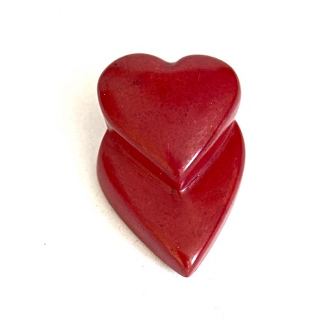 Double coeur rouge en pierre à savon