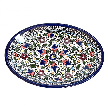 Plat ovale céramique Hébron grandes fleurs multicolores