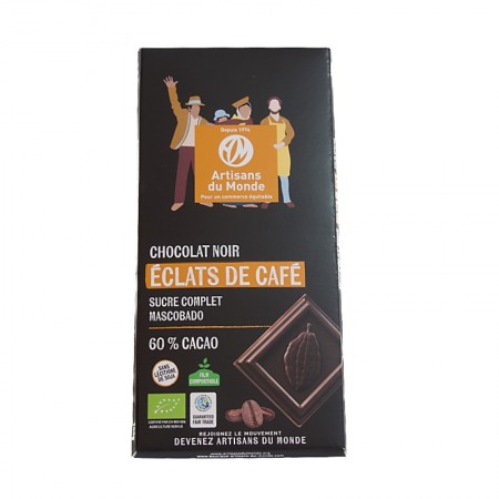 Chocolat bio noir 60% éclats café