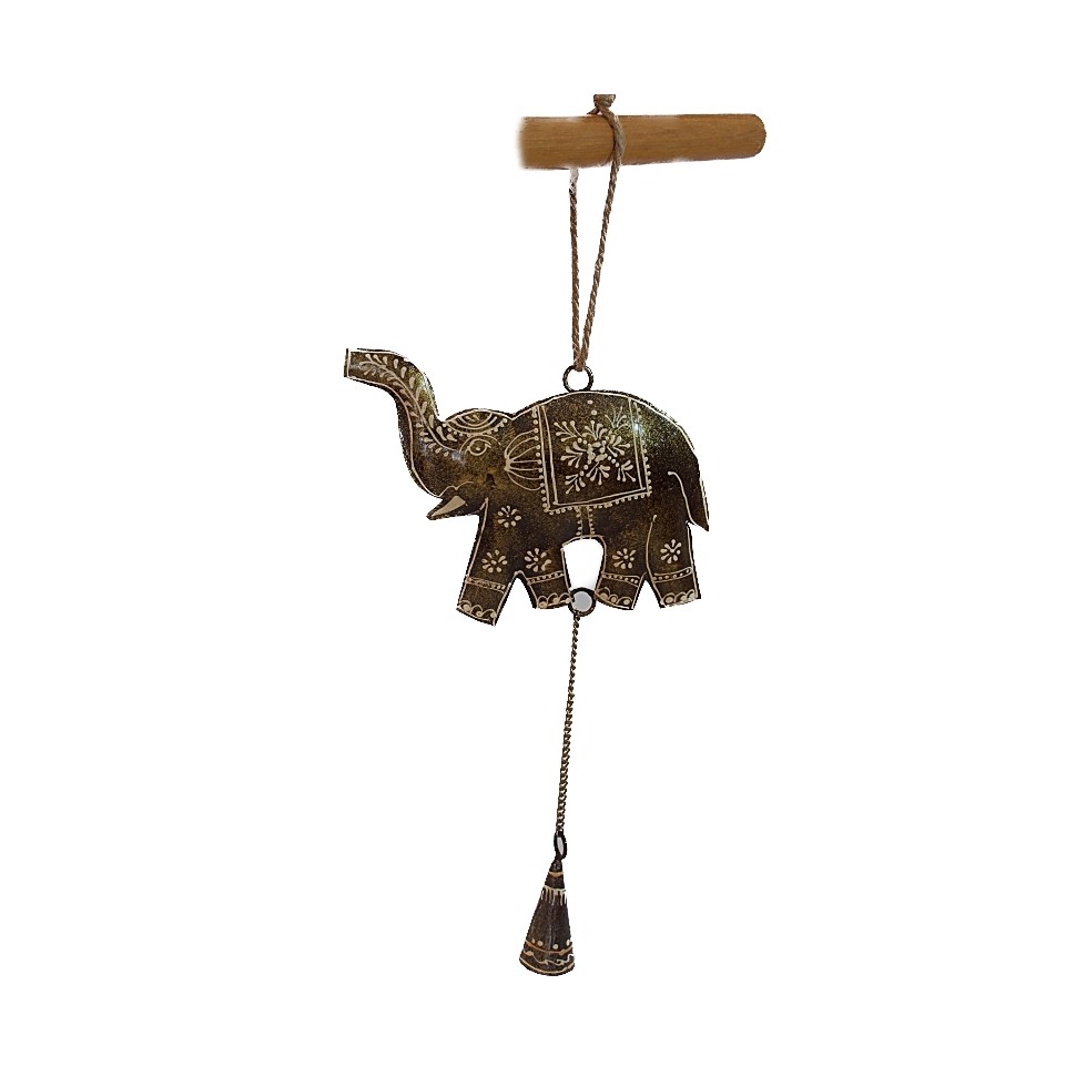 Mobile éléphant avec clochette en métal recyclé