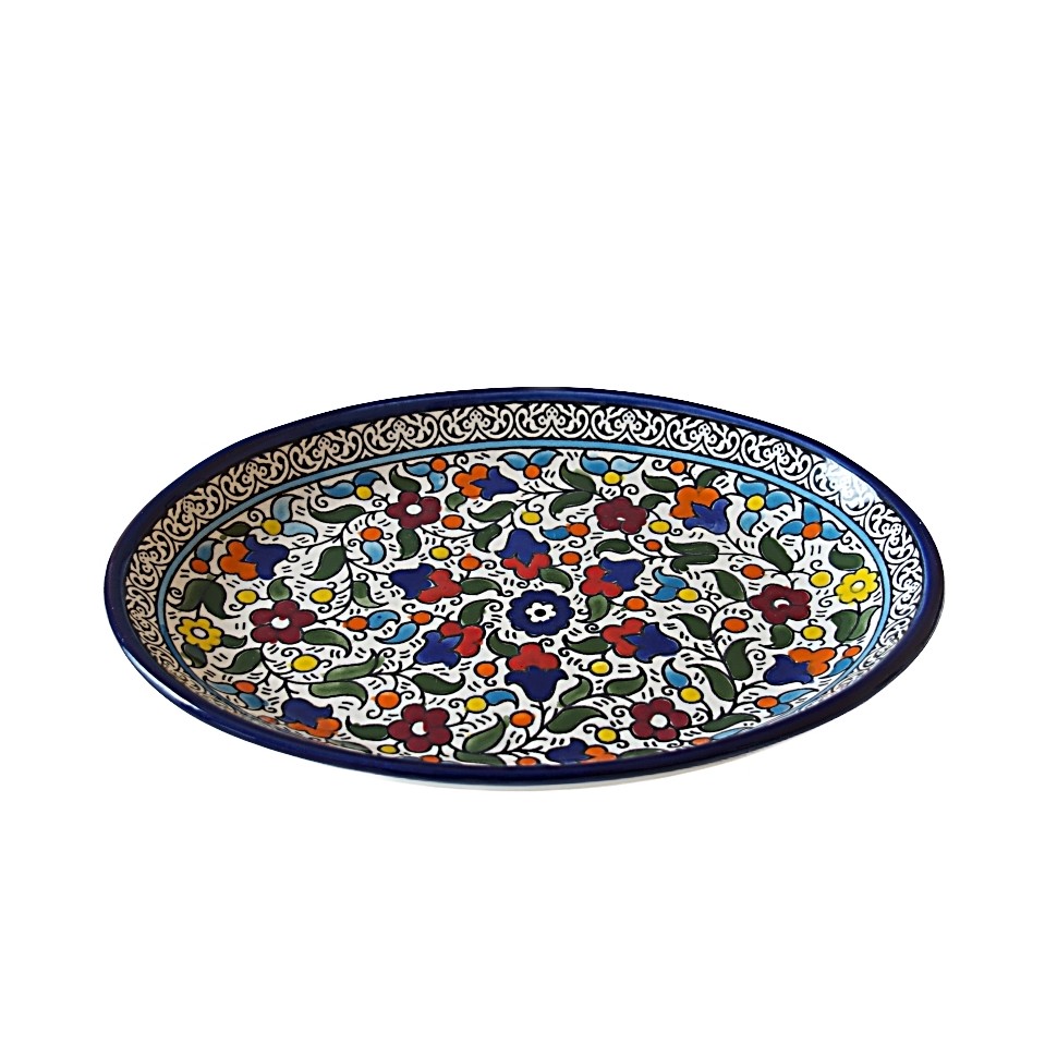 Plat ovale céramique grandes fleurs multicolores
