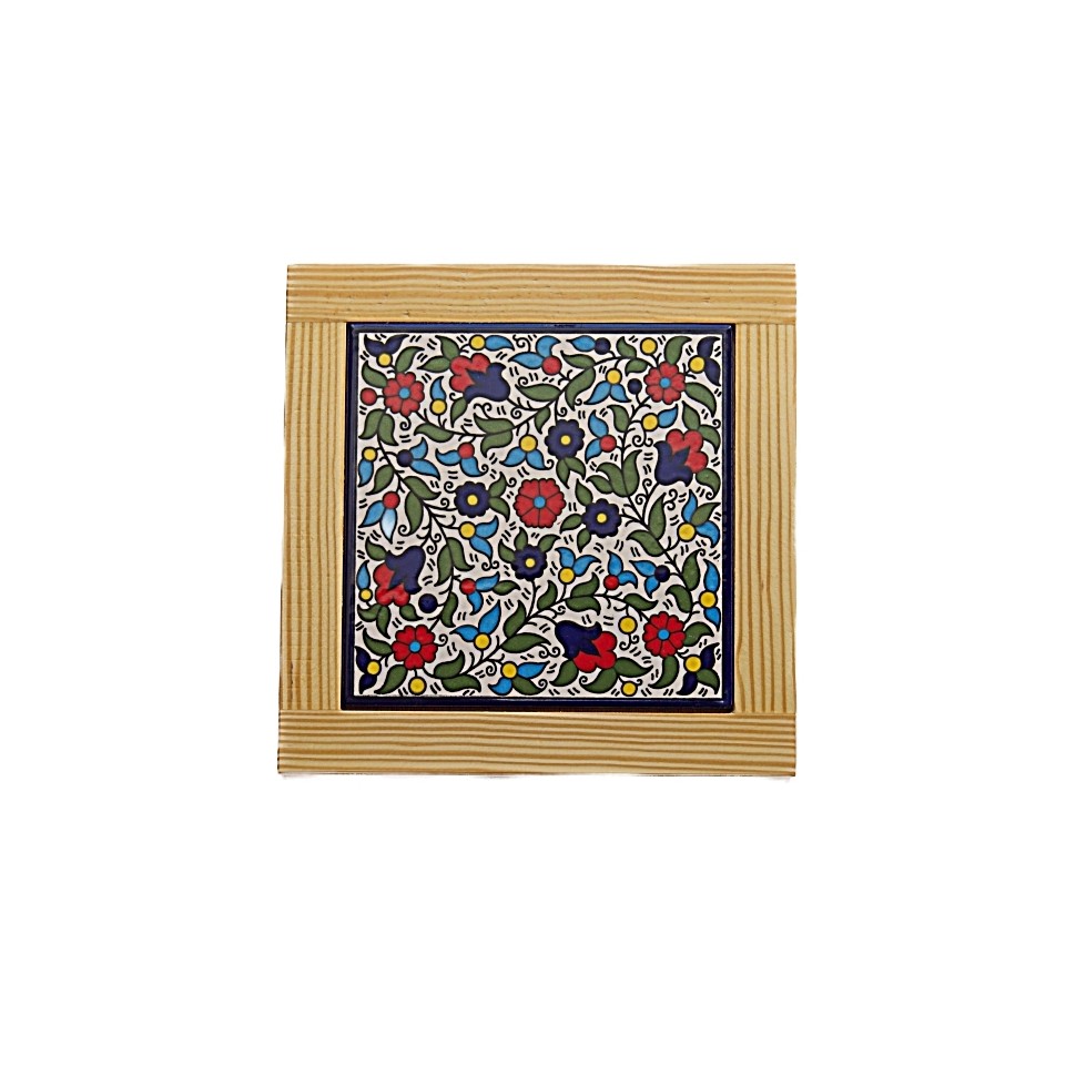 Dessous plat céramique grandes fleurs multicolores