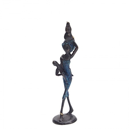 Statue bronze femme en bleu avec bébé