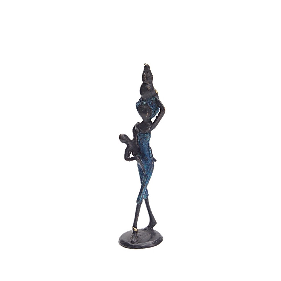 Statue bronze femme en bleu avec bébé