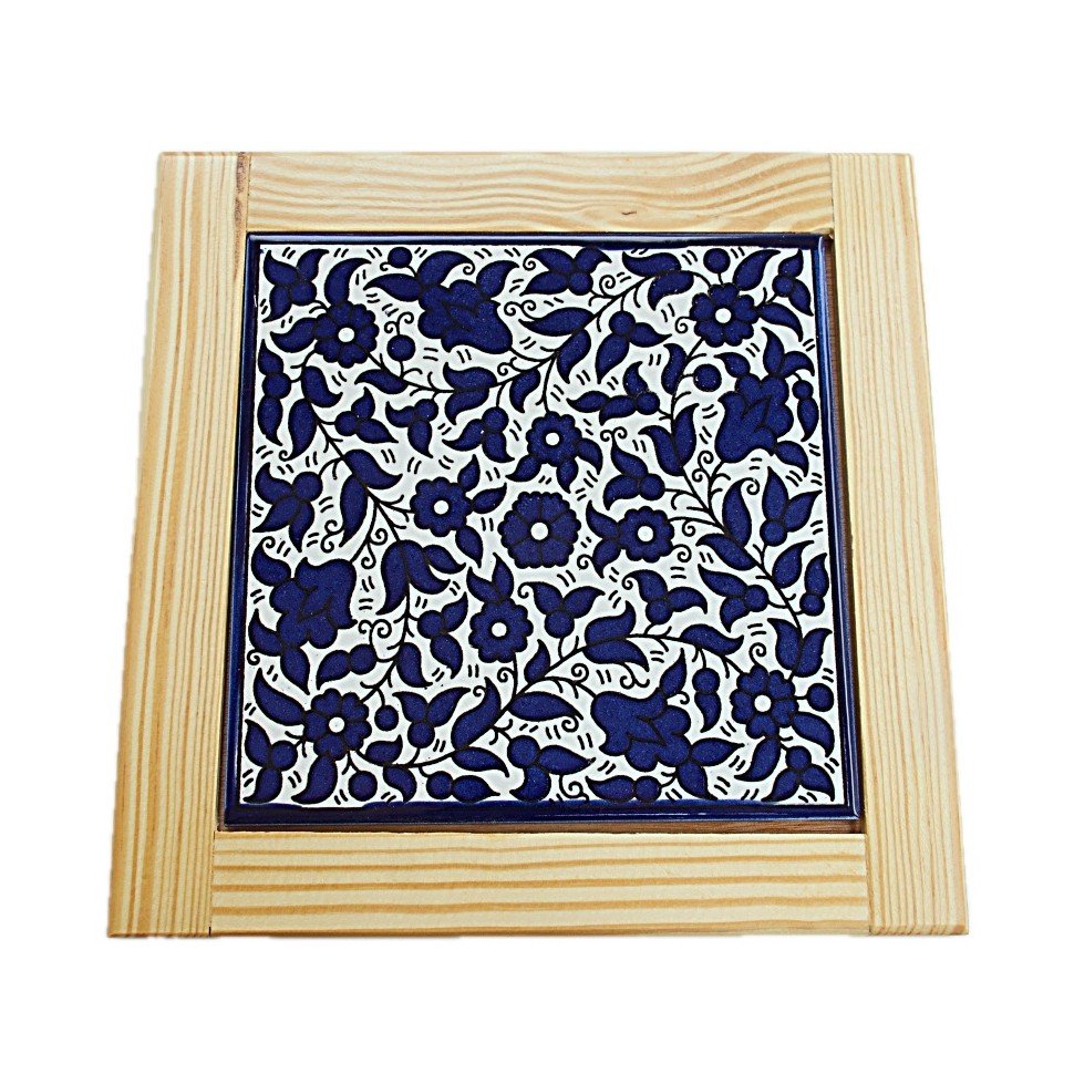 Dessous plat céramique fleurs bleues