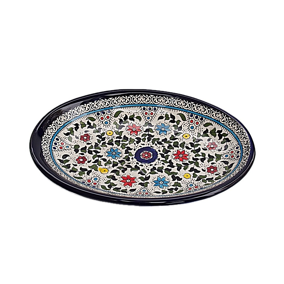 Plat ovale céramique fleurs multicolores