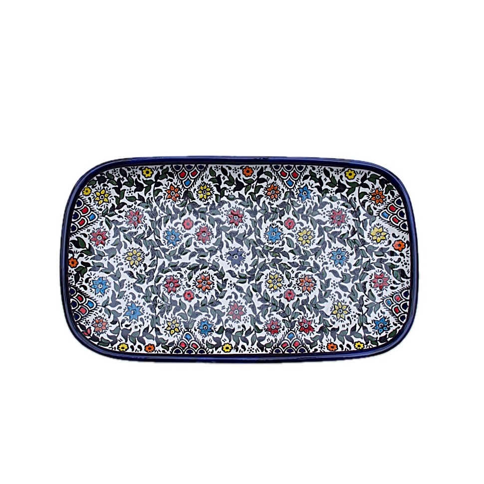 Plat rectangulaire céramique fleurs multicolores