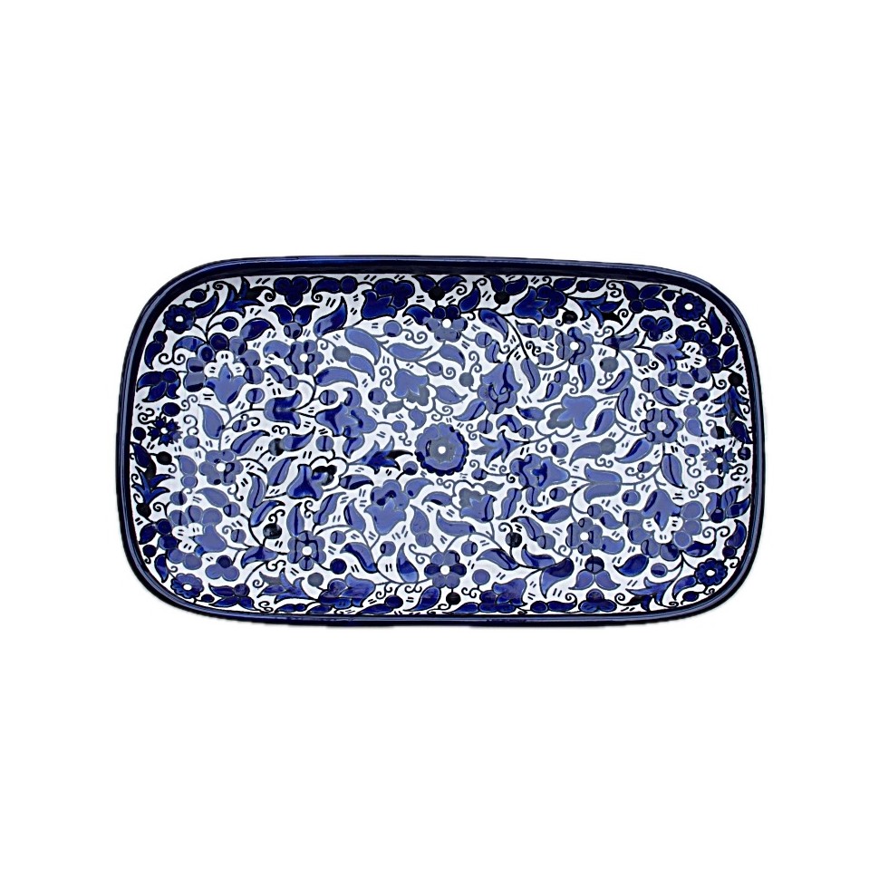 Plat rectangulaire céramique fleurs bleues