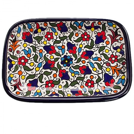 Plat rectangulaire céramique fleurs multicolores