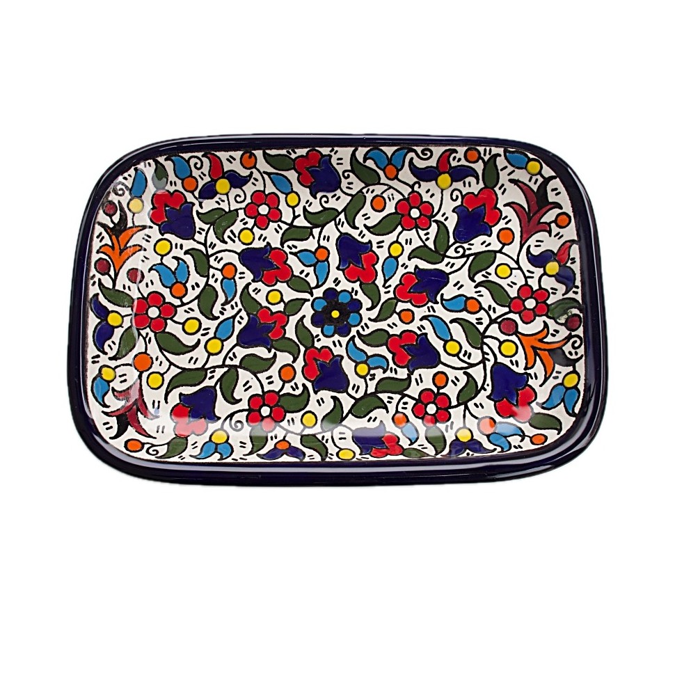 Plat rectangulaire céramique fleurs multicolores