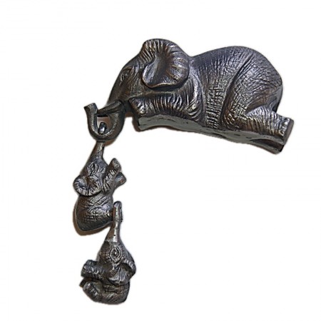 Famille éléphant en métal argenté