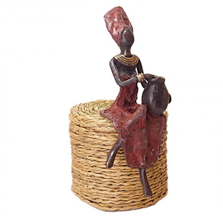 Statue bronze femme en rouge avec amphore