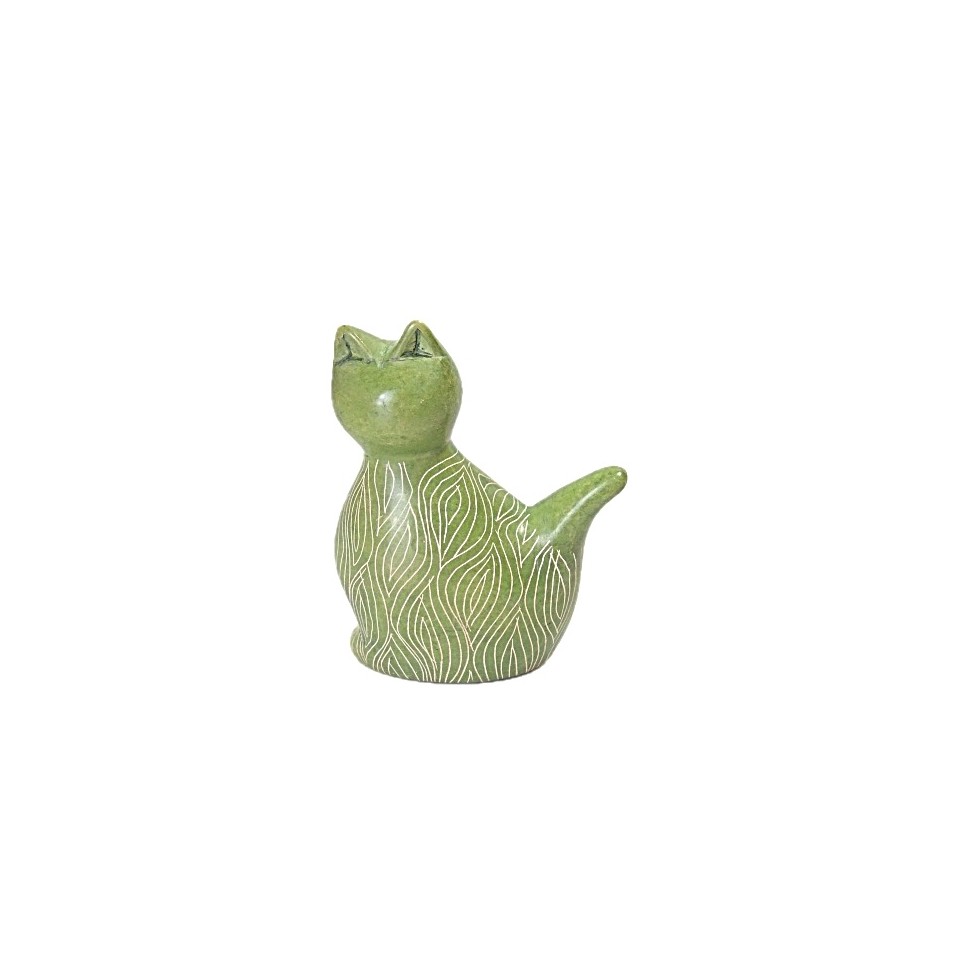 Chat assis vert en saponite