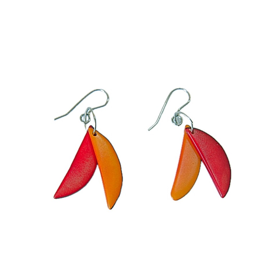 Boucles d'oreilles en tagua rouge et orange