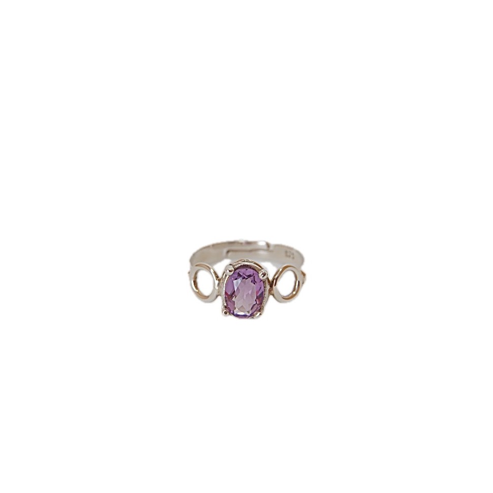 Bague réglable argent 925 et améthyste - 2,7g