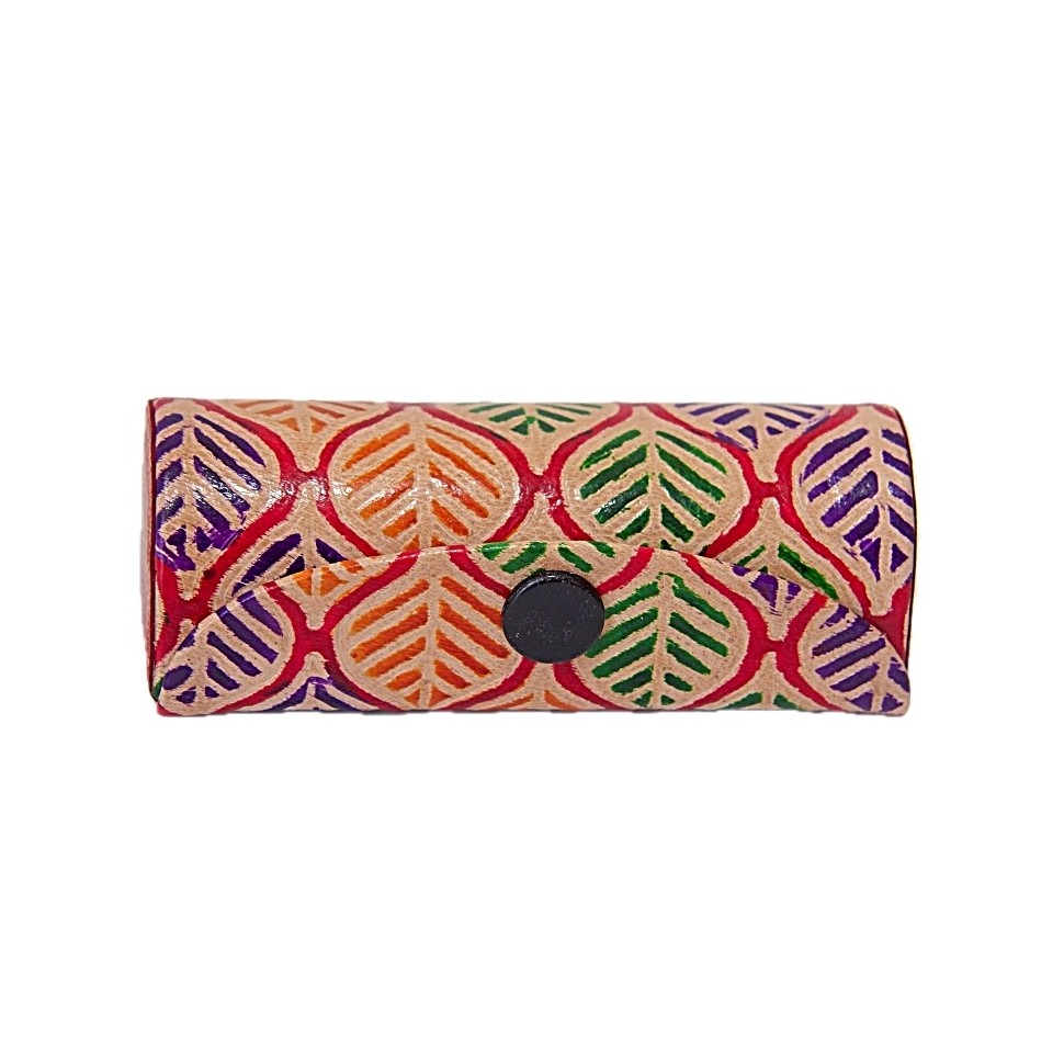 Etui rouge à lèvres cuir multicolore feuilles