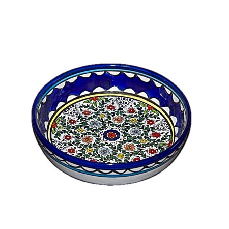 Plat rond creux céramique fleurs multicolores
