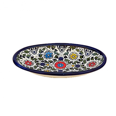 Plat ovale céramique fleurs multicolores