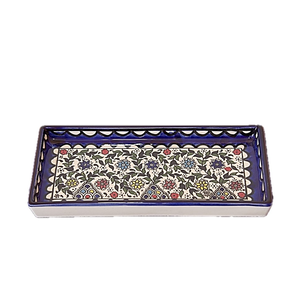Plat rectangulaire céramique fleurs multicolores